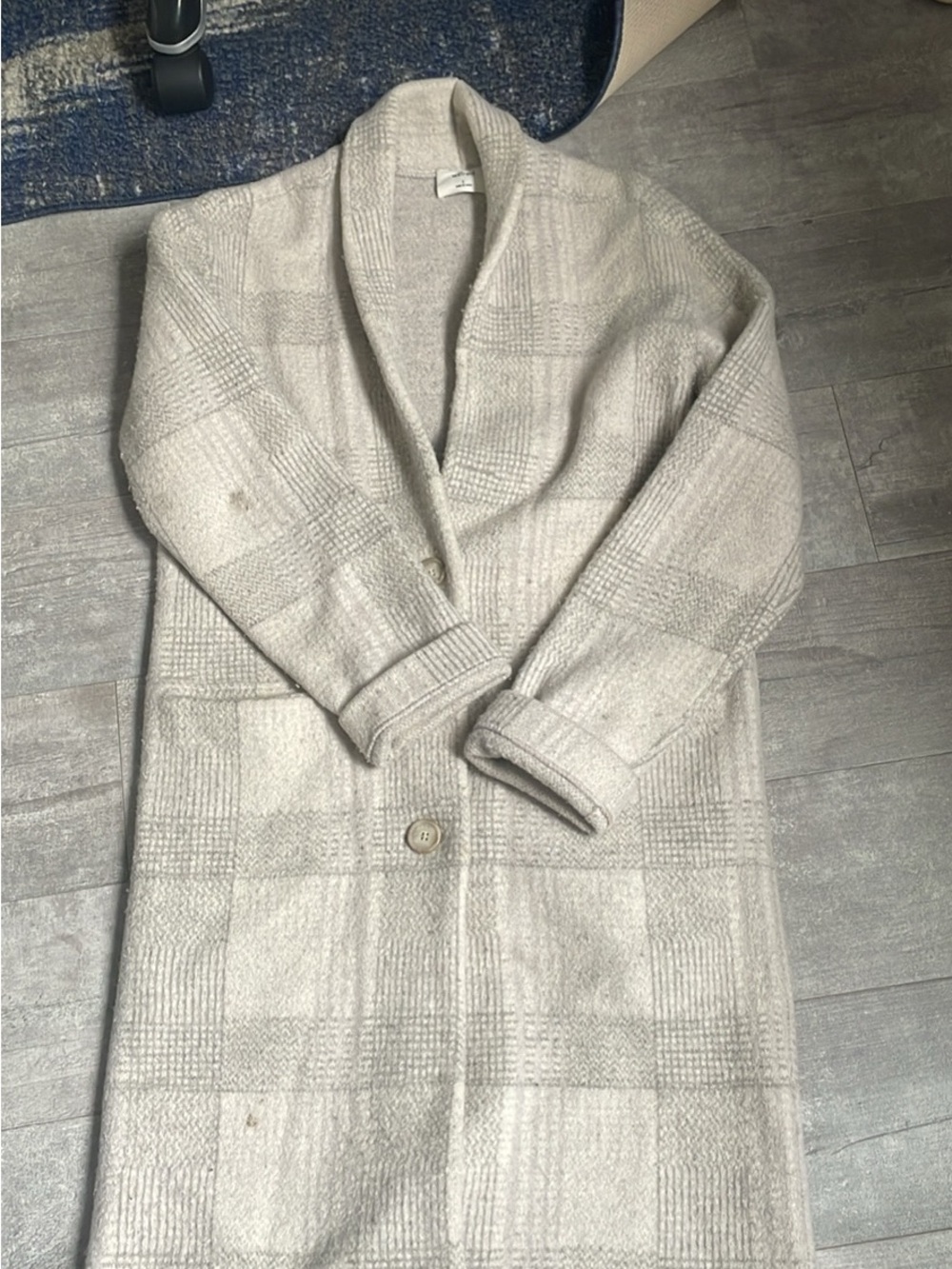 Wilfred Cream Plaid Shawl-Collar Trench Coat
